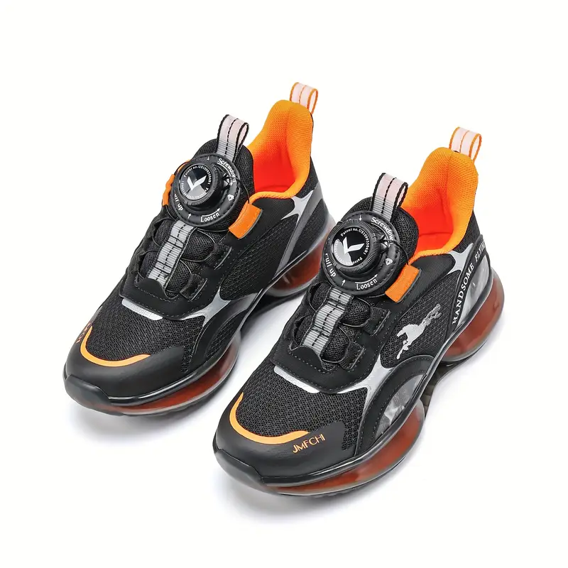 حذاء سنيكرز FANGFIUP للأطفال الصغار قابل للتنفس مع حزام قابل للتعديل - مريح، مريح للجري للأولاد والبنات، أسود مع لمسات برتقالية، مثالي للمدرسة، الرياضة، والأنشطة الخارجية، FANGFIUP