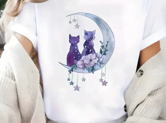 تيشيرت نسائي أسود برسمة قمر رمضان