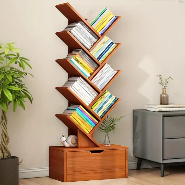 رف كتبEqiEchمع درج، رف كتب 10 أرفف، رف تخزين خشبي عتيق، تخزين كتب حديث