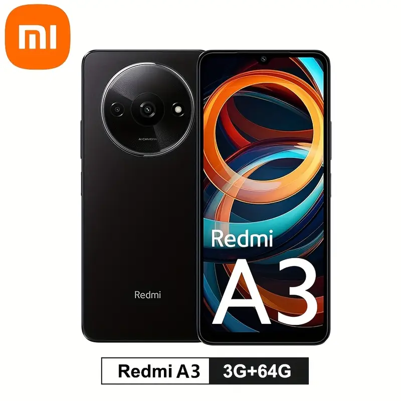 شاومي ريدمي A3 مفتوح 2023 - هاتف ذكي أسود أنيق بشاشة FHD+ بحجم 17.04 سم، معالج MediaTek Helio G36 ثماني النواة، بطارية 5000mAh، فتحات SIM مزدوجة وبطاقة ذاكرة، واي فاي، لاسلكي 5.4، راديو FM - تصميم أنيق بمعدل تحديث 90 هرتز، يشمل كابل USB-C وأداة إخراج SIM
